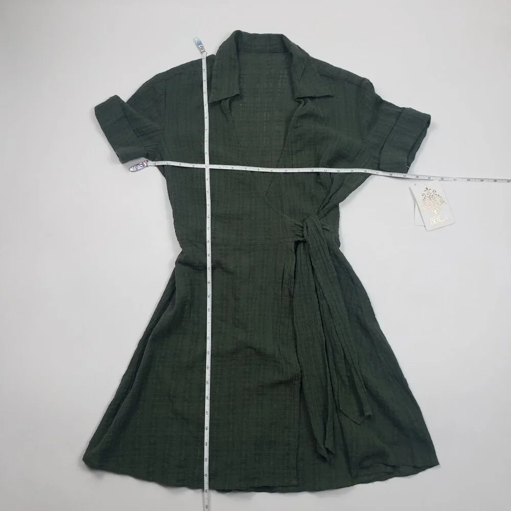 BECCA Playa Textured Collared Wrap Shirtdress Cover-Up Size Small Cactus Green - Picture 7 of 16